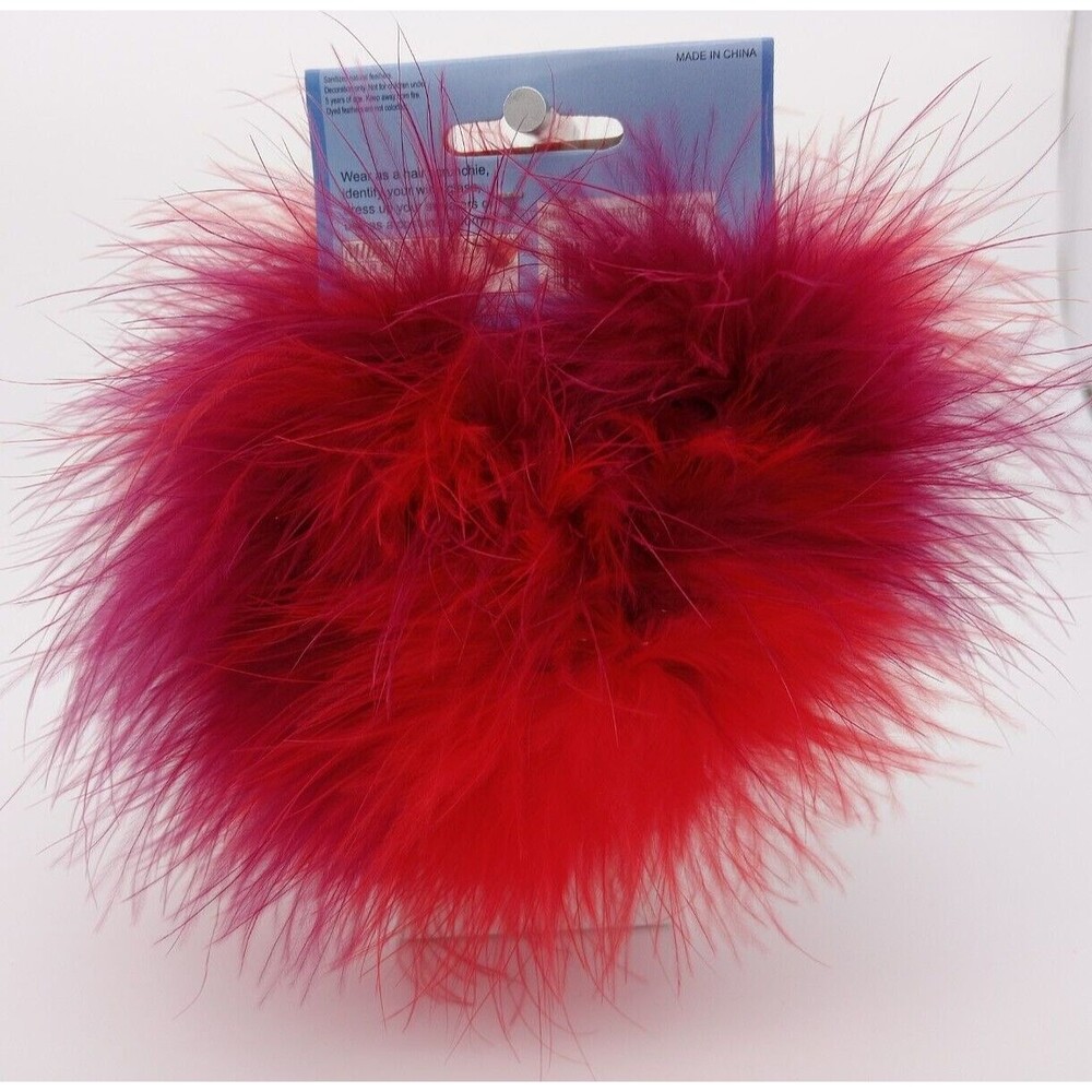 Women's Red Burgundy Marabou Feather Elastic Wrist Cuffs One Pair Hair Scrunchie